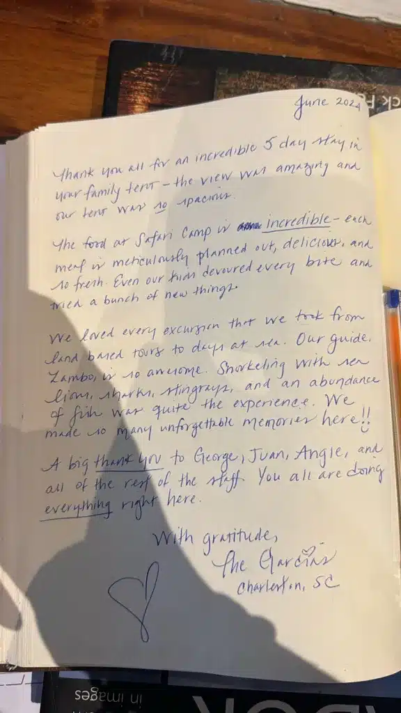 Guest review in Galapagos Safari Camp visitors book