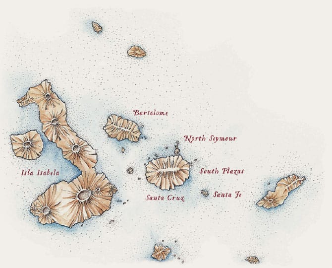 Illustrated map of the Galapagos Islands