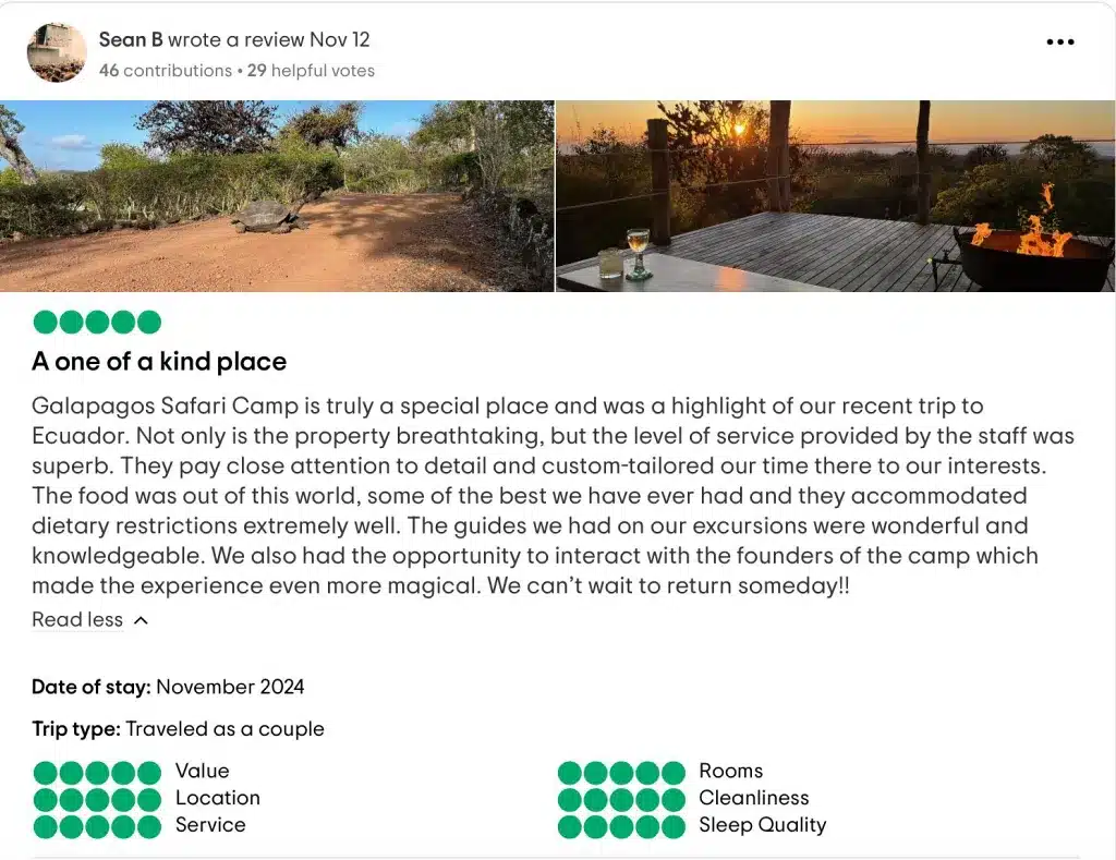 "A one of a kind place" Galapagos guest review
